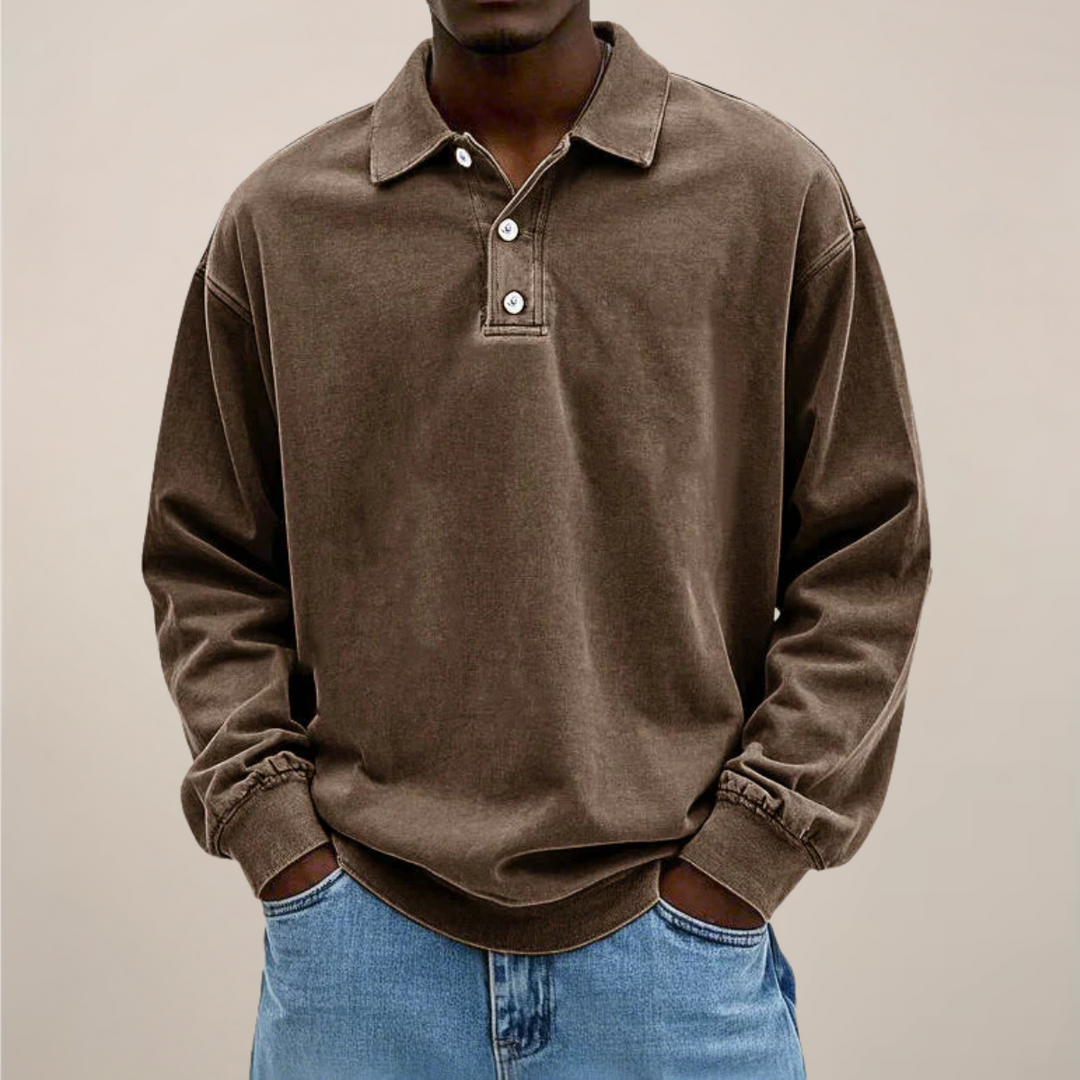 Mens Long Sleeve Polo Shirt Cotton Relaxed Fit