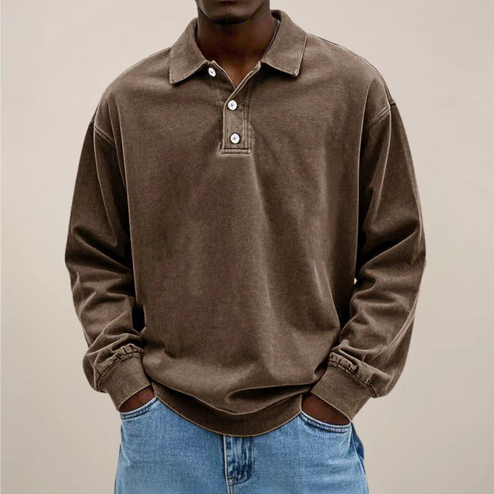 Mens Long Sleeve Polo Shirt Cotton Relaxed Fit