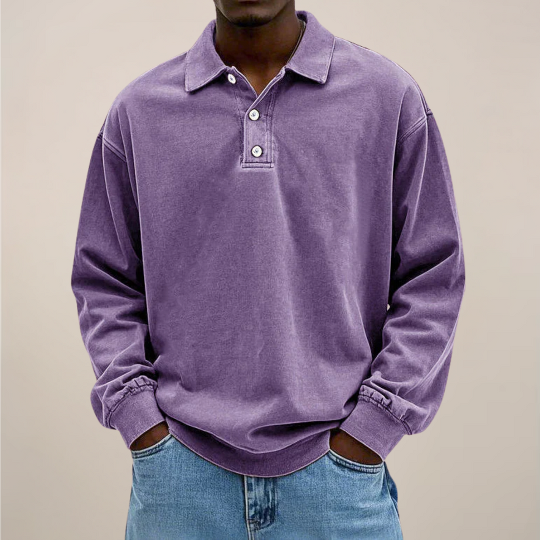 Mens Long Sleeve Polo Shirt Cotton Relaxed Fit
