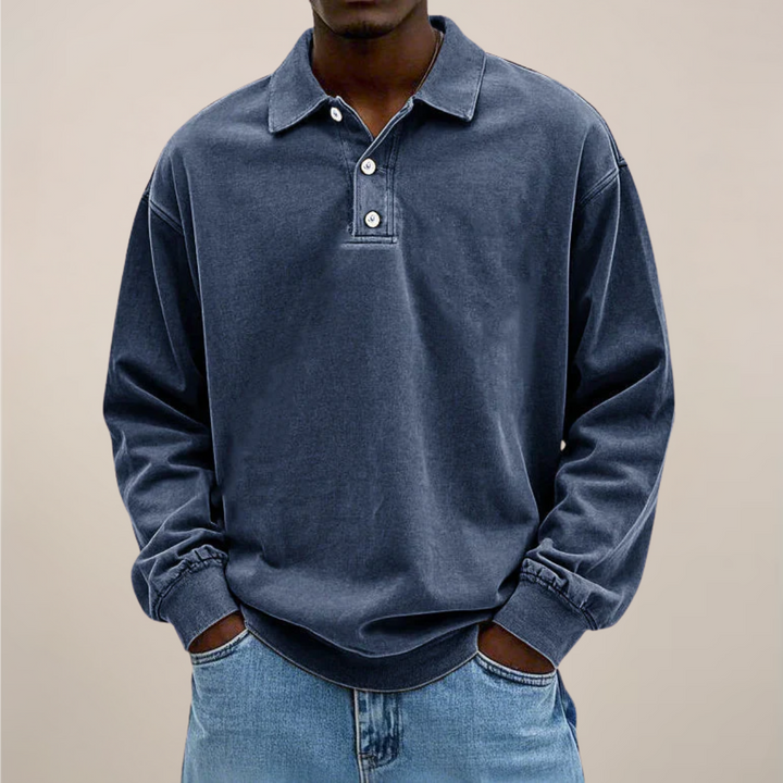 Mens Long Sleeve Polo Shirt Cotton Relaxed Fit
