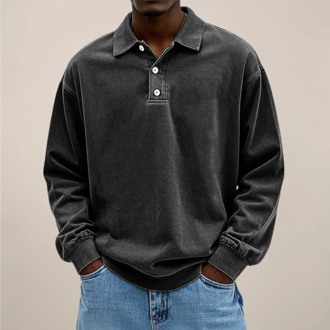Mens Long Sleeve Polo Shirt Cotton Relaxed Fit