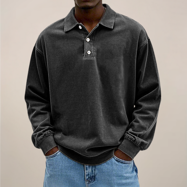 Mens Long Sleeve Polo Shirt Cotton Relaxed Fit