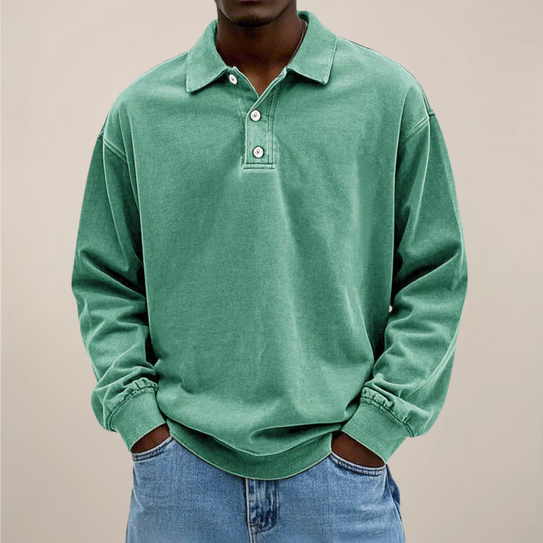 Mens Long Sleeve Polo Shirt Cotton Relaxed Fit