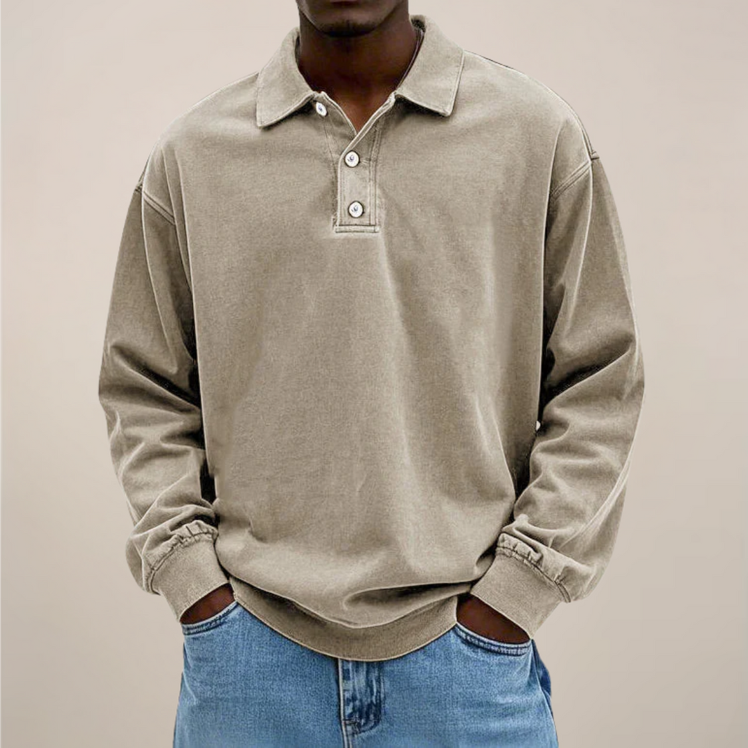 Mens Long Sleeve Polo Shirt Cotton Relaxed Fit
