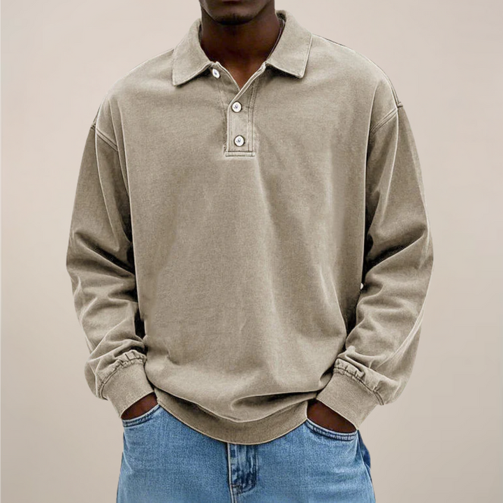Mens Long Sleeve Polo Shirt Cotton Relaxed Fit