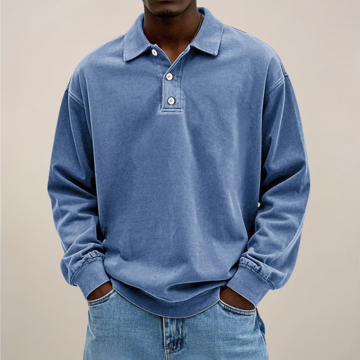 Mens Long Sleeve Polo Shirt Cotton Relaxed Fit - BritishMode