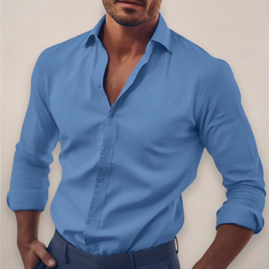 Mens Long Sleeve Shirt Button-Up Classic Fit