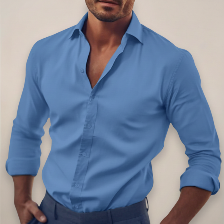 Mens Long Sleeve Shirt Button-Up Classic Fit