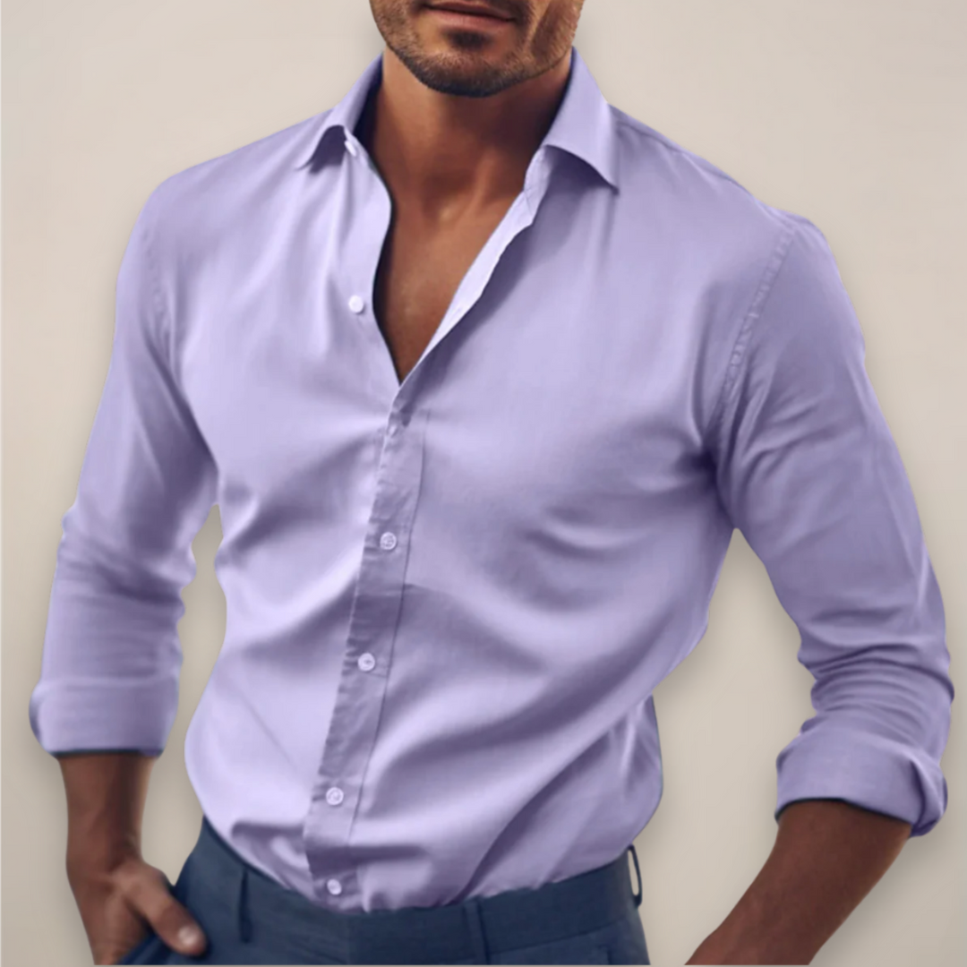 Mens Long Sleeve Shirt Button-Up Classic Fit