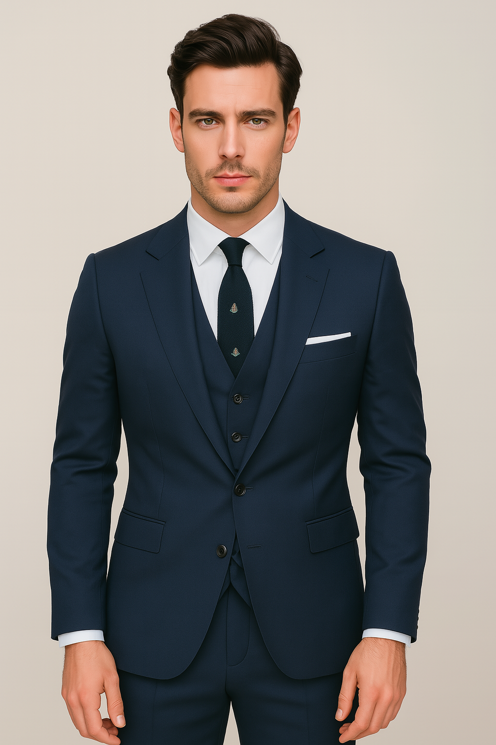 Mens Three-Piece Suit Wool Blend Business Casual Fit - BritishMode