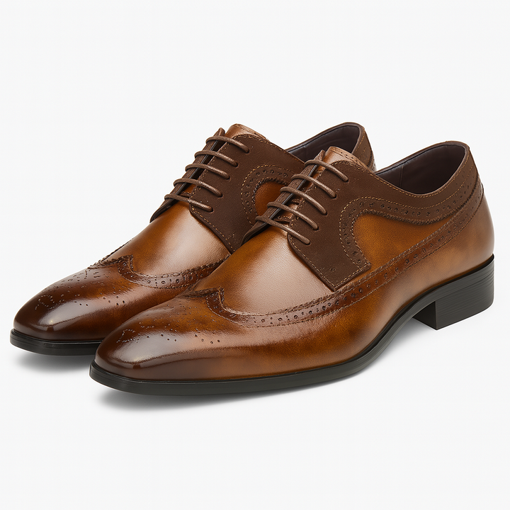 Mens Oxford Dress Shoes Leather Wingtip Brogue Formal Fit - BritishMode