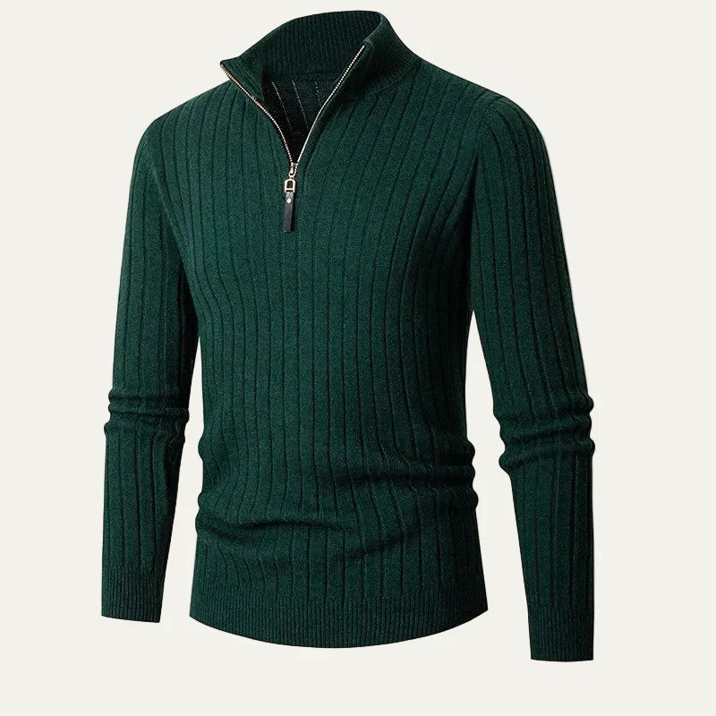Mens Ribbed Sweater Half Zip Collar