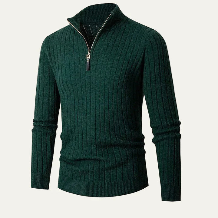 Mens Ribbed Sweater Half Zip Collar