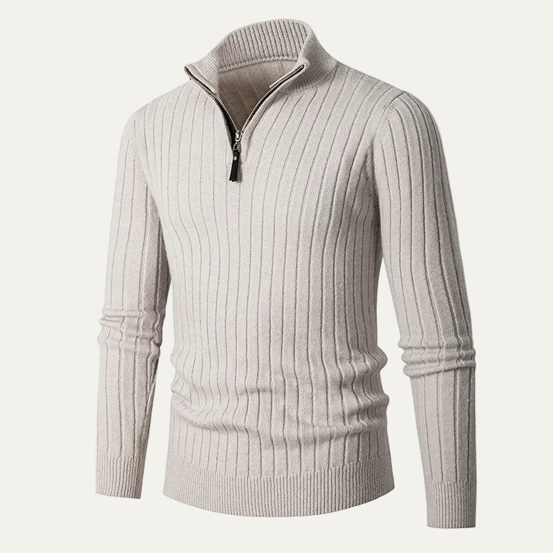 Mens Ribbed Sweater Half Zip Collar