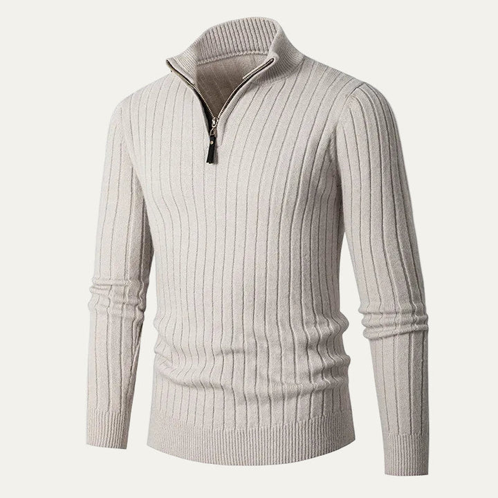 Mens Ribbed Sweater Half Zip Collar