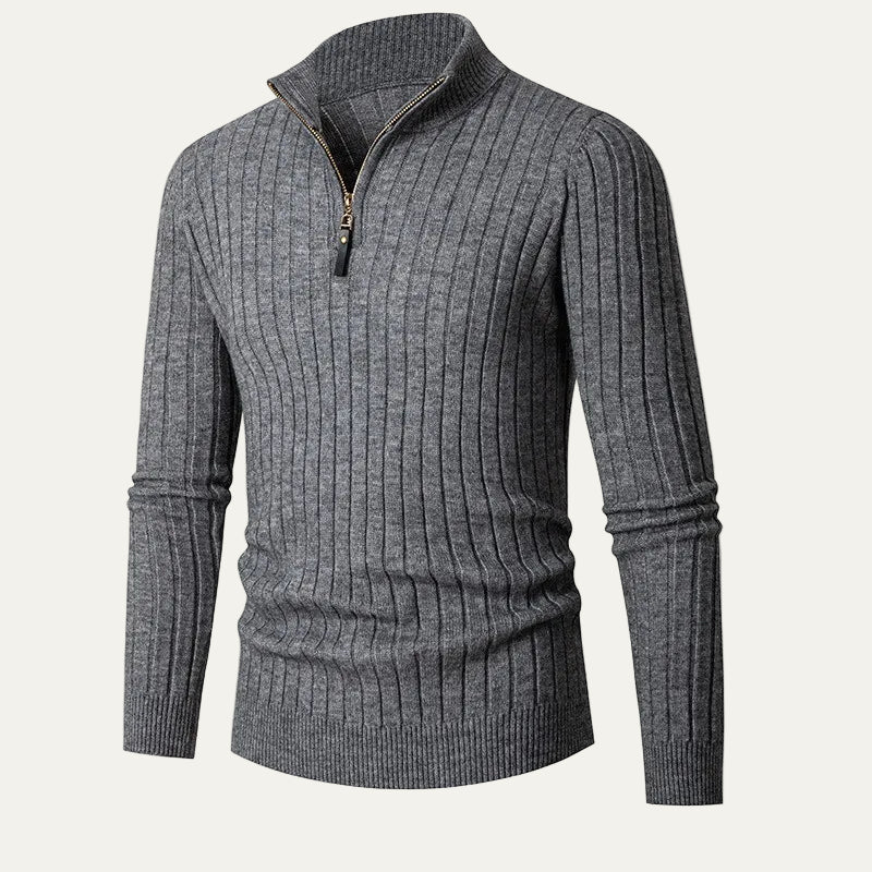 Mens Ribbed Sweater Half Zip Collar
