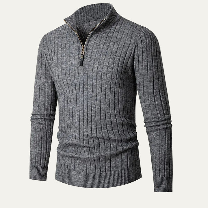 Mens Ribbed Sweater Half Zip Collar