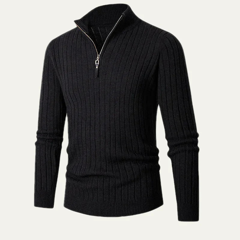 Mens Ribbed Sweater Half Zip Collar