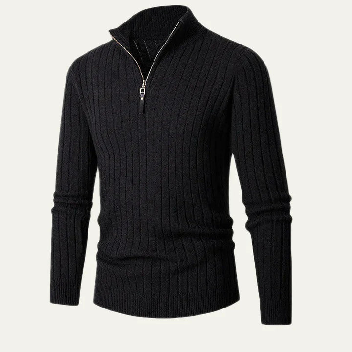 Mens Ribbed Sweater Half Zip Collar