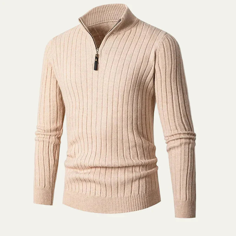 Mens Ribbed Sweater Half Zip Collar
