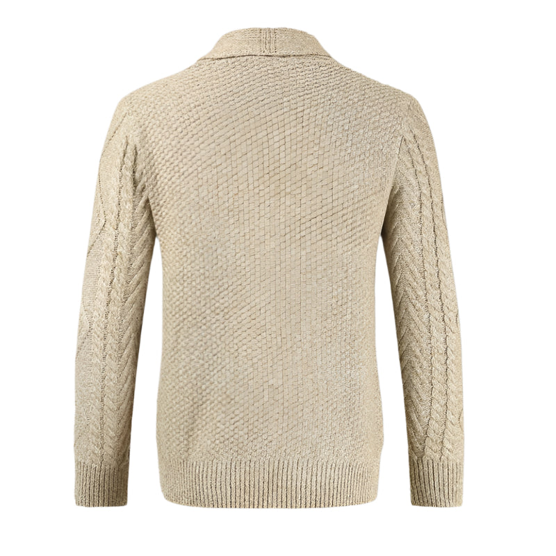 Mens Aran Knit Cardigan Shawl Collar