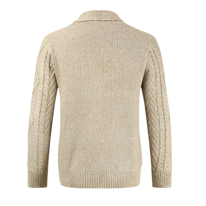 Mens Aran Knit Cardigan Shawl Collar