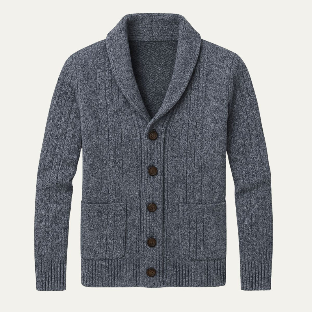 Mens Aran Knit Cardigan Shawl Collar