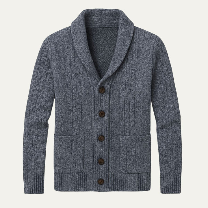 Mens Aran Knit Cardigan Shawl Collar