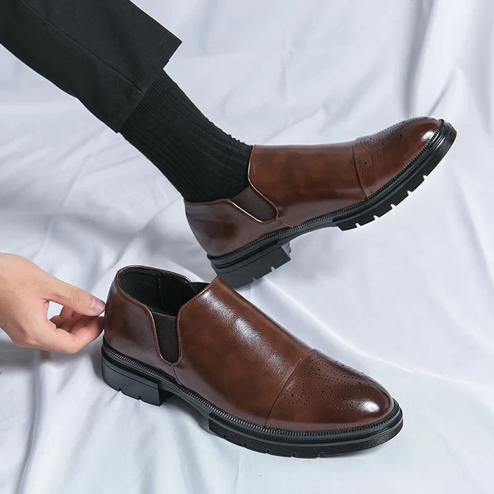 Mens Slip-On Leather Shoes Casual Comfort Elastic Panels