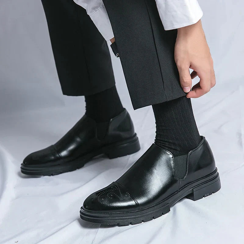 Mens Slip-On Leather Shoes Casual Comfort Elastic Panels