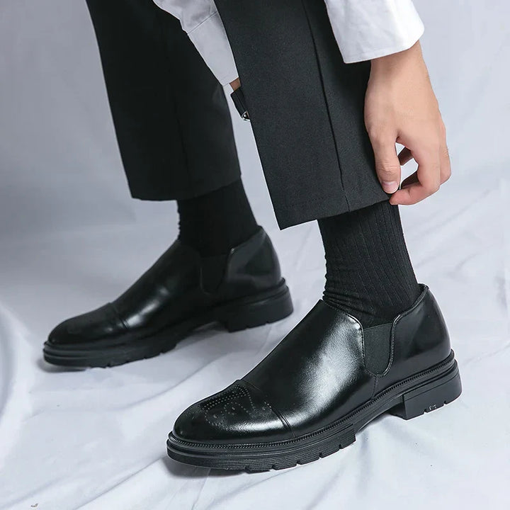 Mens Slip-On Leather Shoes Casual Comfort Elastic Panels