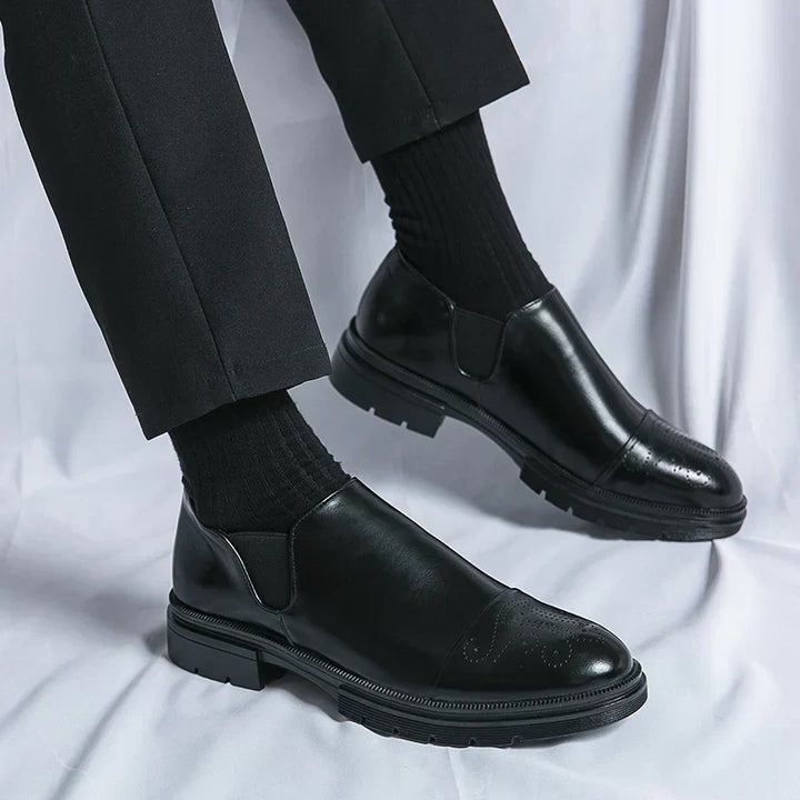 Mens Slip-On Leather Shoes Casual Comfort Elastic Panels