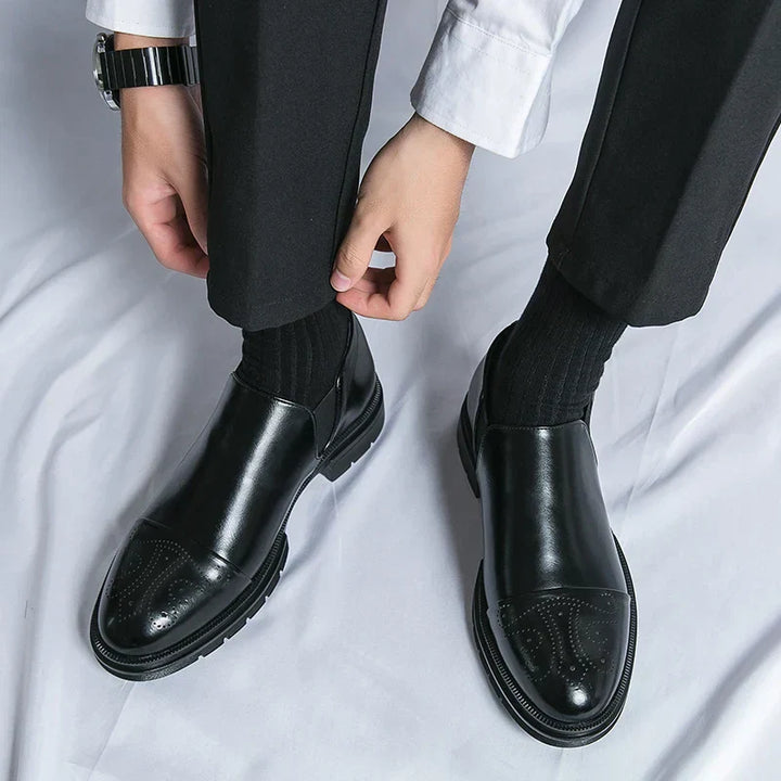 Mens Slip-On Leather Shoes Casual Comfort Elastic Panels