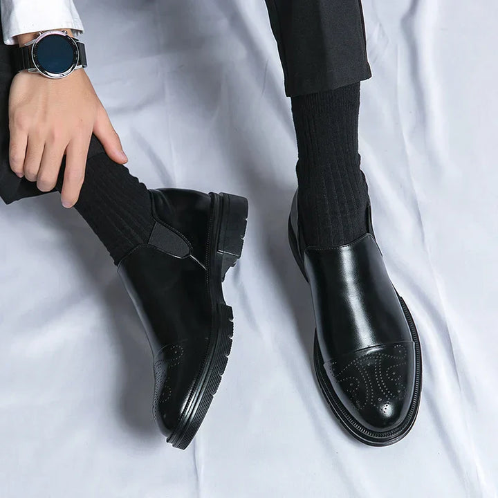 Mens Slip-On Leather Shoes Casual Comfort Elastic Panels