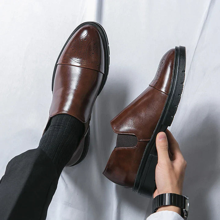 Mens Slip-On Leather Shoes Casual Comfort Elastic Panels