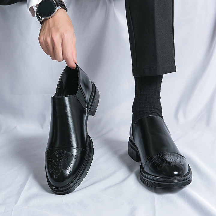 Mens Slip-On Leather Shoes Casual Comfort Elastic Panels - BritishMode