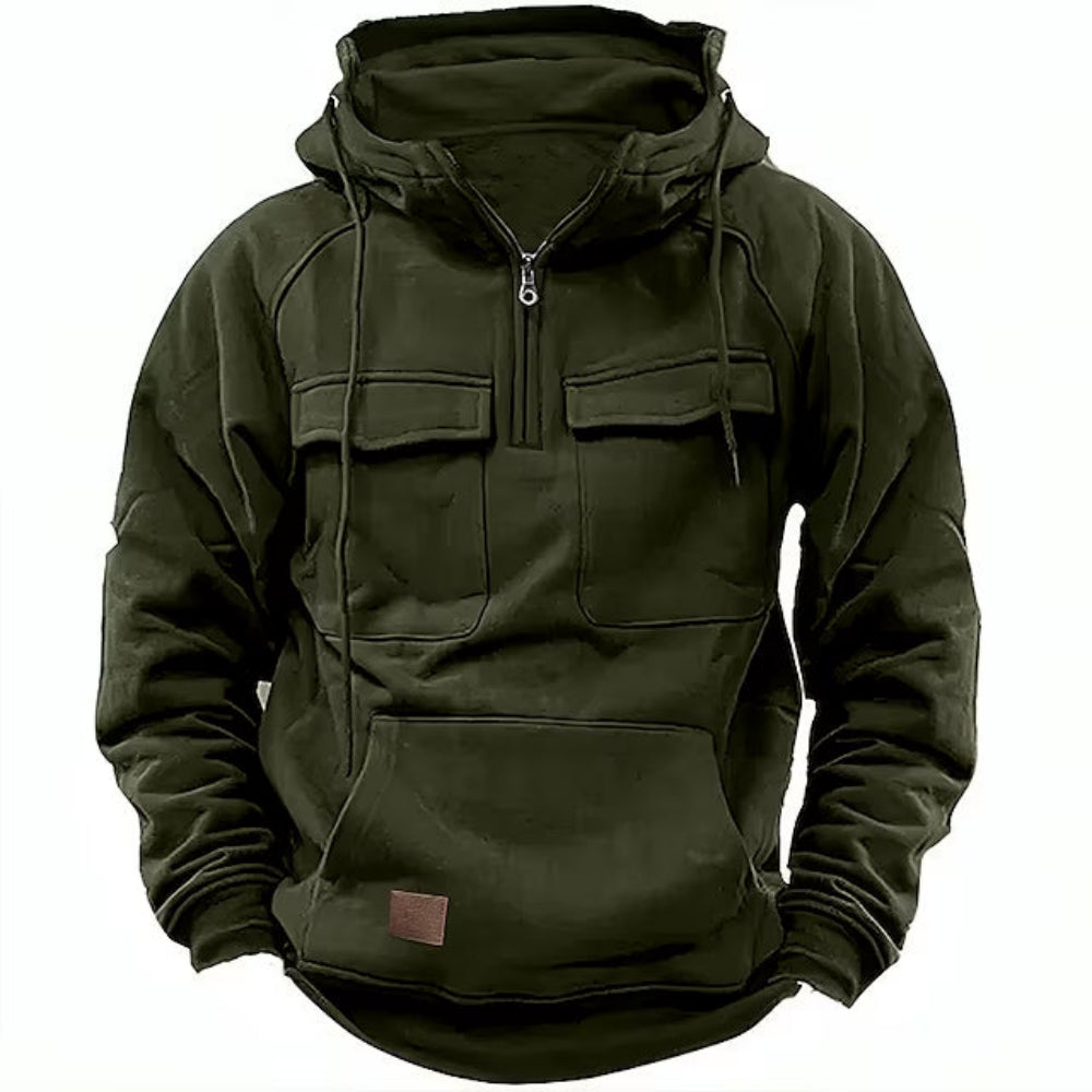 Mens Hooded Jacket with Zipper and Pockets Practical Fit