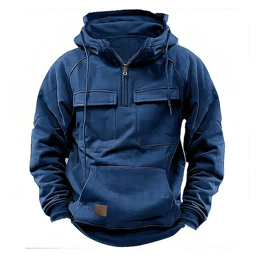 Mens Hooded Jacket with Zipper and Pockets Practical Fit