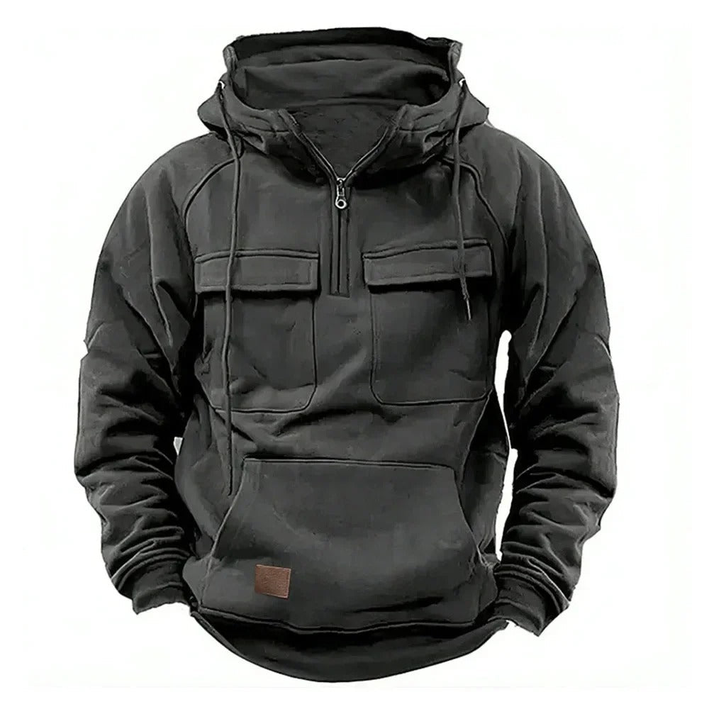 Mens Hooded Jacket with Zipper and Pockets Practical Fit