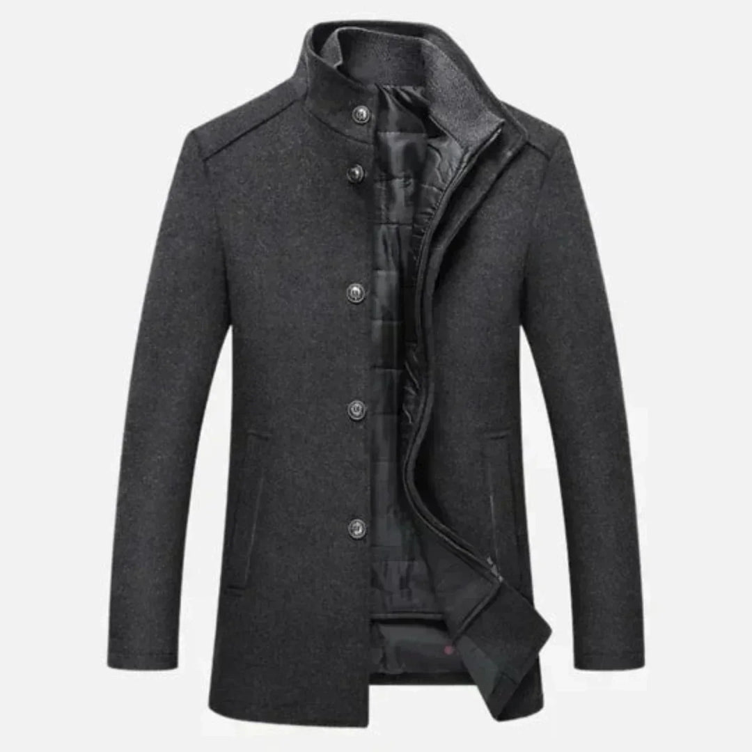 Mens Wool Overcoat Tailored Fit Quilted Insert