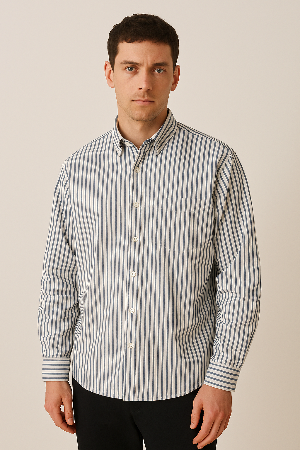 Mens Long Sleeve Shirt Striped All-Season Fit - BritishMode