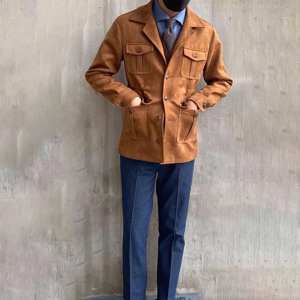 Mens Hunting Jacket Suede Look Four Pocket