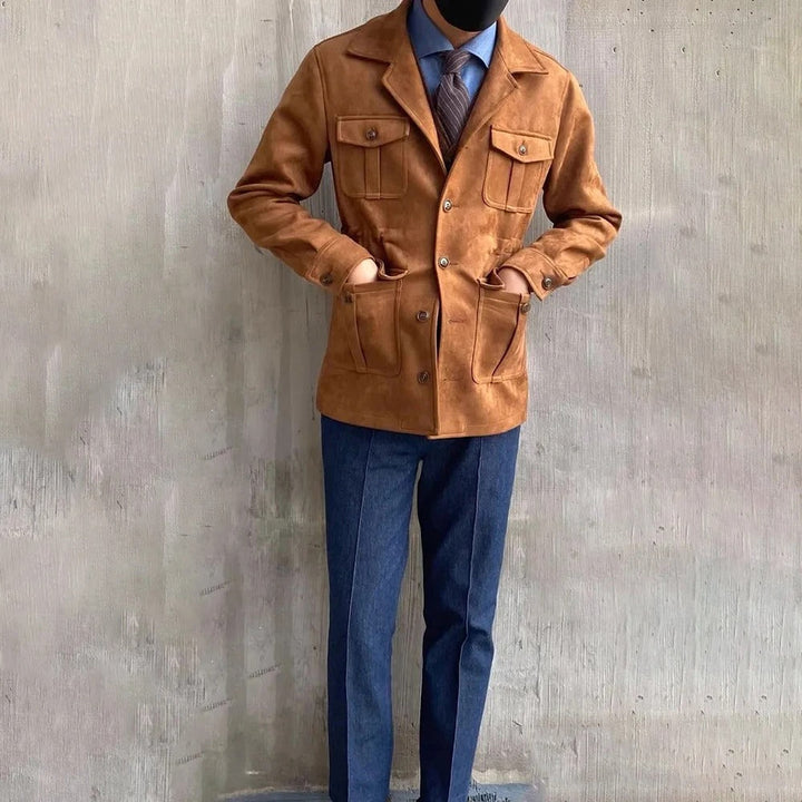 Mens Hunting Jacket Suede Look Four Pocket
