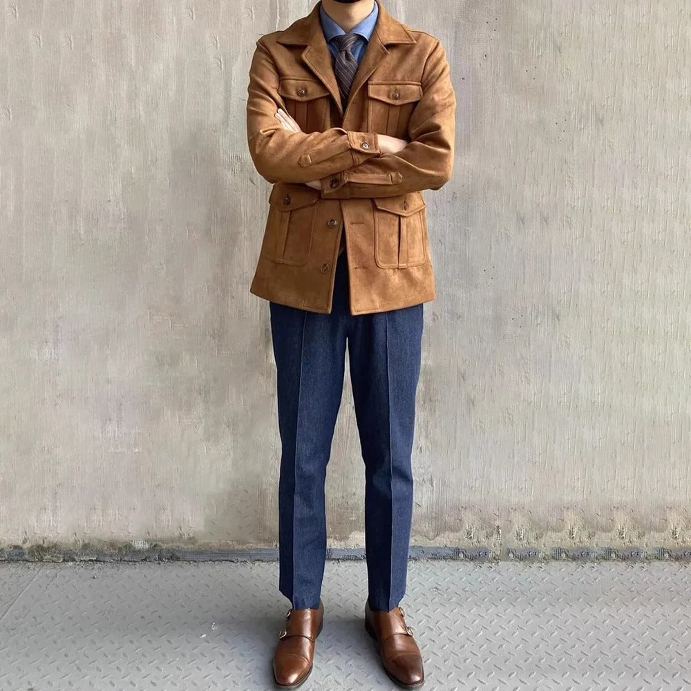 Mens Hunting Jacket Suede Look Four Pocket