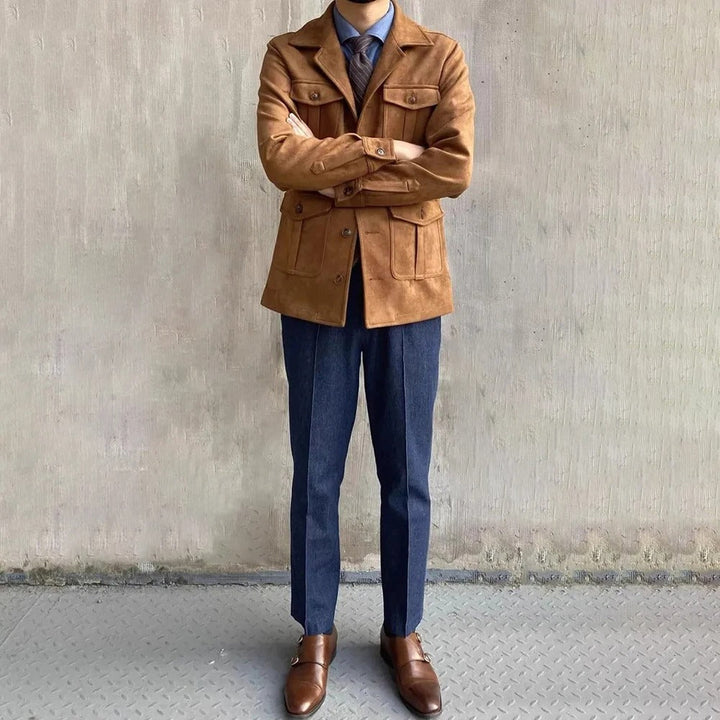 Mens Hunting Jacket Suede Look Four Pocket