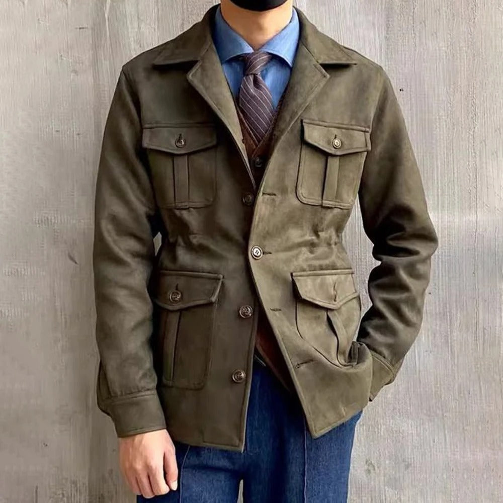Mens Hunting Jacket Suede Look Four Pocket
