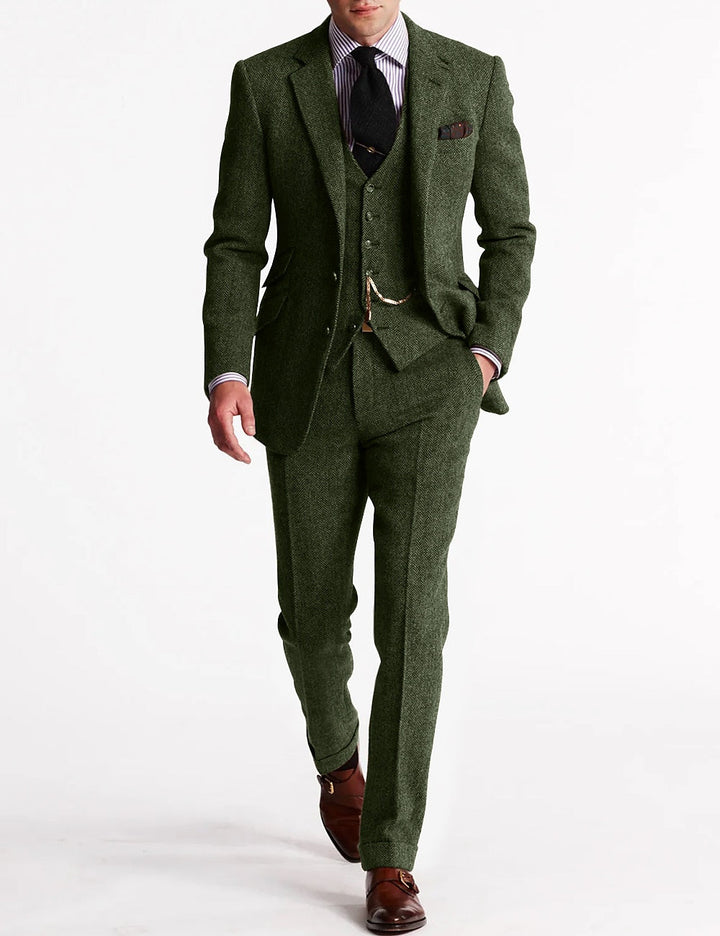 Mens Three-Piece Tweed Suit Classic Tailored Fit