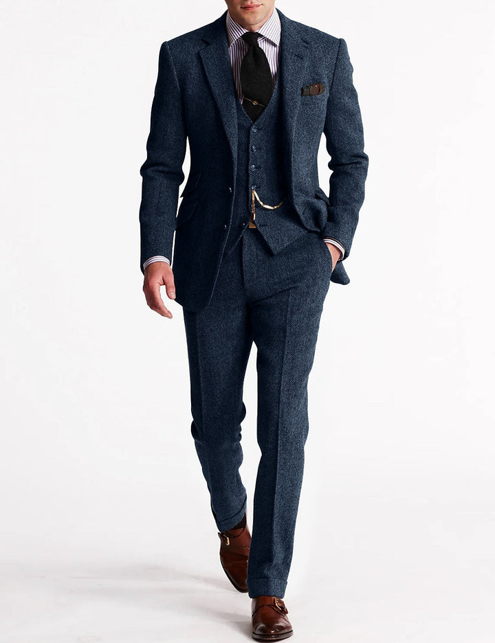 Mens Three-Piece Tweed Suit Classic Tailored Fit