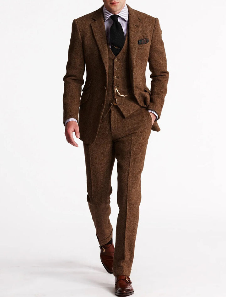 Mens Three-Piece Tweed Suit Classic Tailored Fit - BritishMode