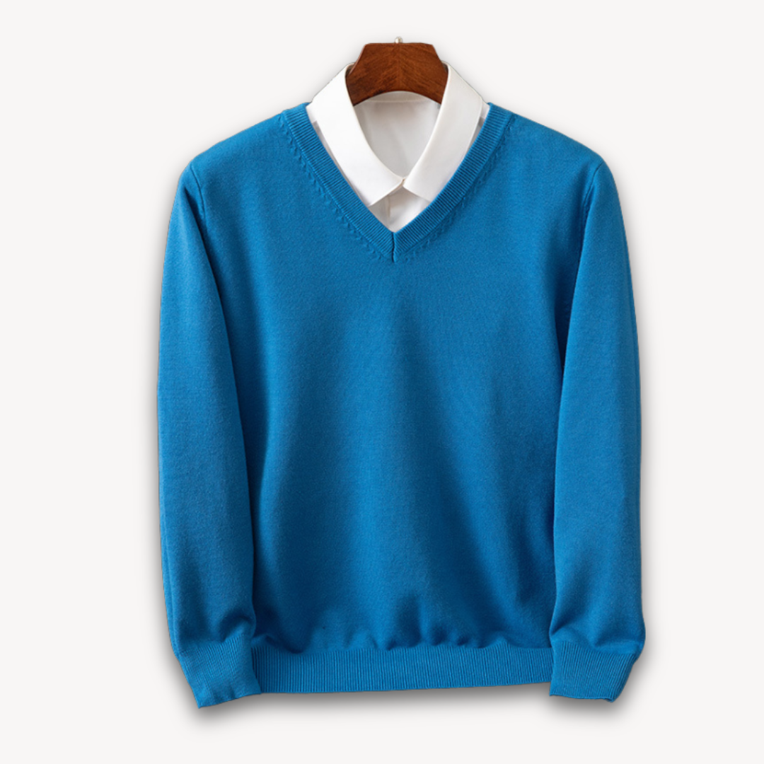 Mens V-Neck Sweater Long Sleeve Slim Fit